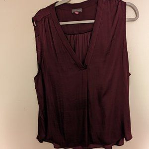 Vince Camuto Sleeveless V Neck Rumple Blouse, XXL, Burgundy